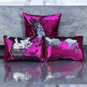 NWOT NEW Three (3) Aviva Stanoff Sequin Hot Pink/Silver/Black Luxury Pillows
